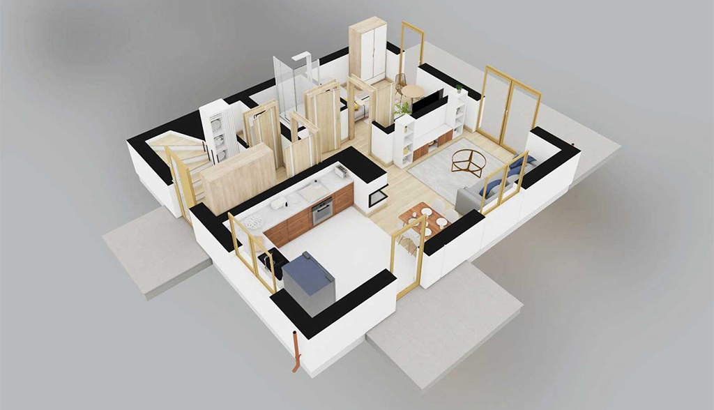 Projekt domu Trimon 2 L-6881 - rzut 3D parteru