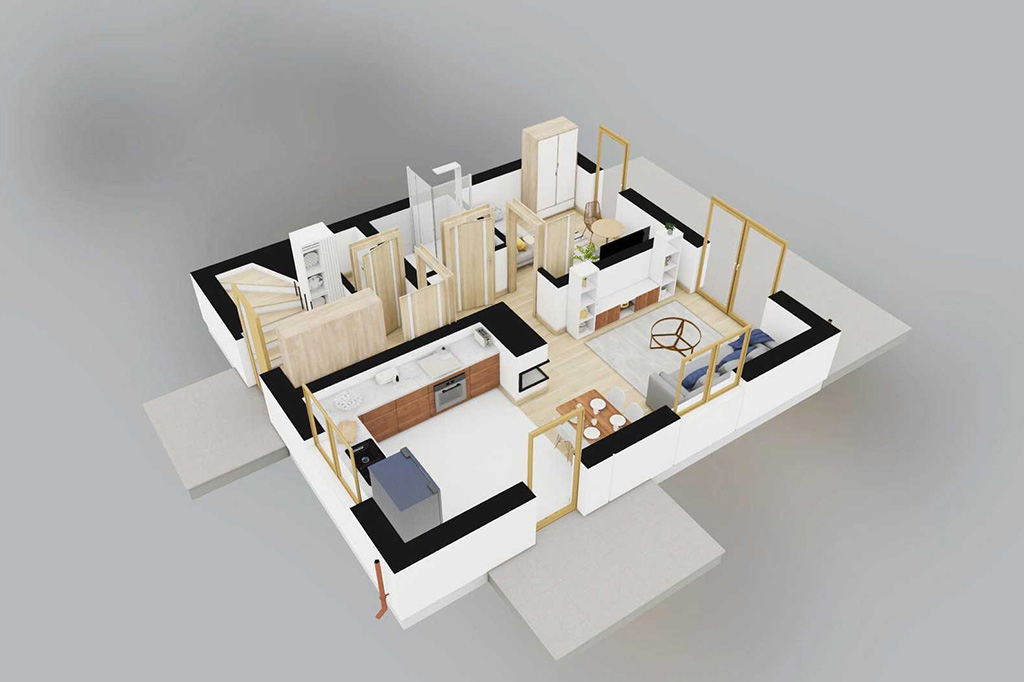 Projekt domu Trimon 2 L-6881 - rzut 3D parteru