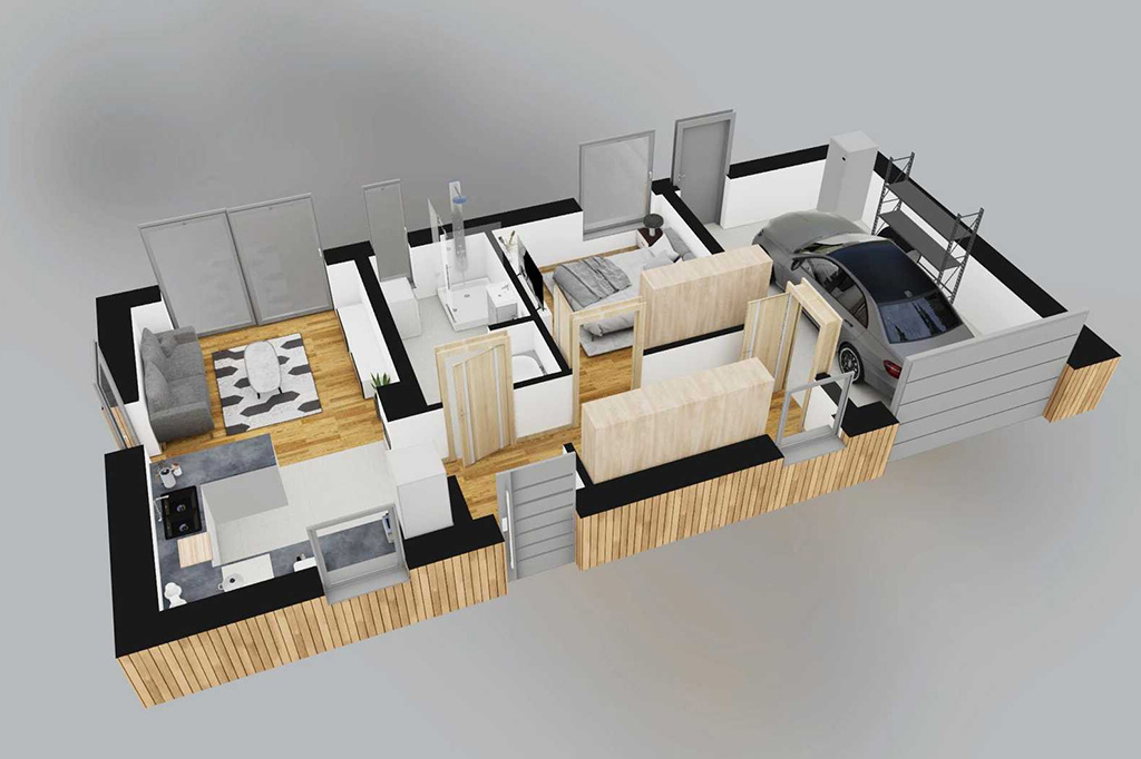 Projekt domu Brattea 2 L-6884 - rzut 3D parteru