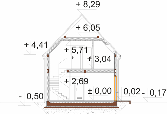 Projekt domu Vetera 2 L-6904 - przekrój A-A