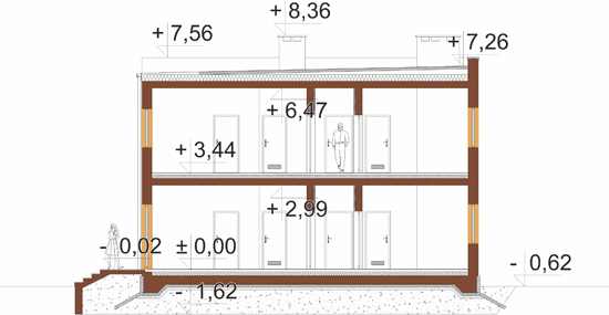 Projekt budynku wielorodzinnego L-6908 - przekrój B-B