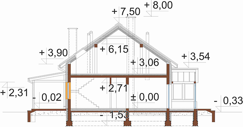Projekt domu Arium 2 L-6910 - przekrój A-A