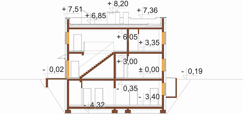 Projekt domu Vicus 2 L-6913 – przekrój A-A