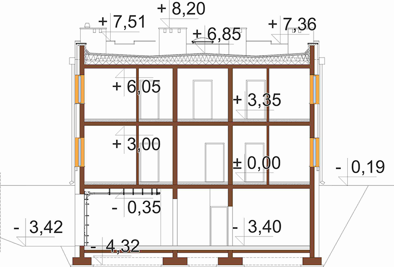 Projekt domu Vicus 2 L-6913 – przekrój B-B