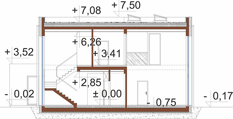 Projekt domu Perusia 2 L-6914 – przekrój B‑B
