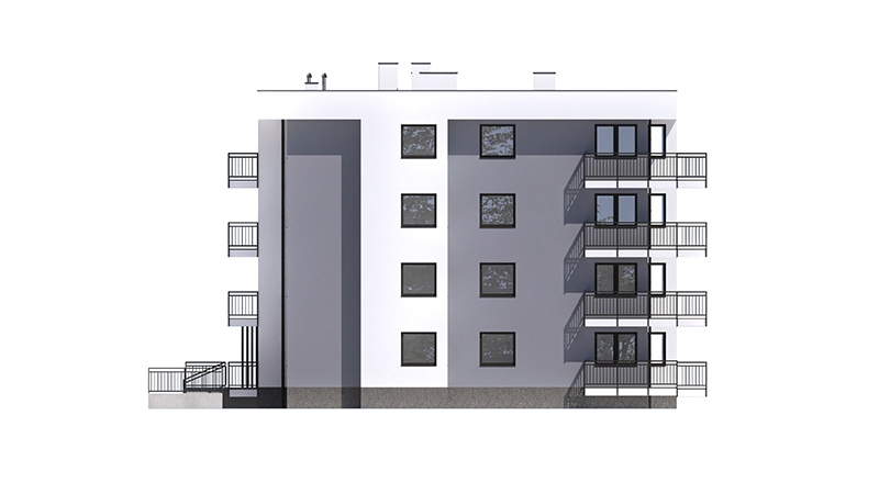 Projekt budynku wielorodzinnego L-6915 – elewacja prawa
