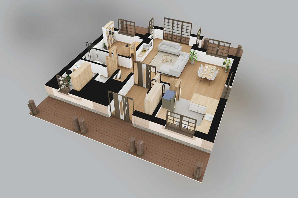 Projekt domu Unqa 2 L-6923 - rzut 3D parteru