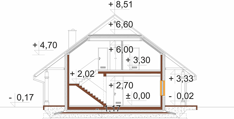 Projekt domu Unqa 2 L-6923 – przekrój A-A