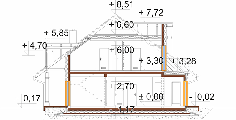 Projekt domu Unqa 2 L-6923 – przekrój B-B