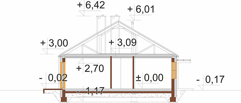 Projekt domu Metellin 2 L-6925 – przekrój A-A