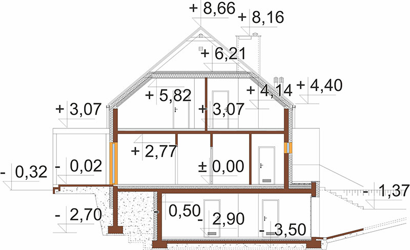 Projekt domu Xedo 2 L-6927 – przekrój A-A