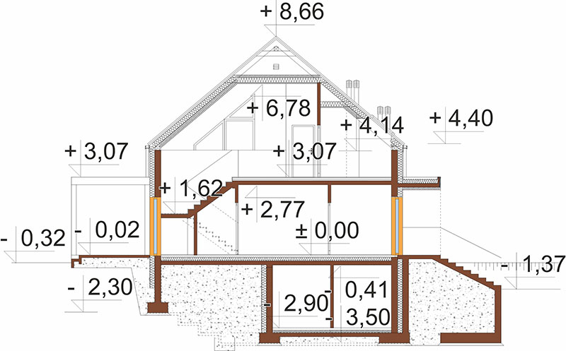 Projekt domu Xedo 2 L-6927 – przekrój B-B