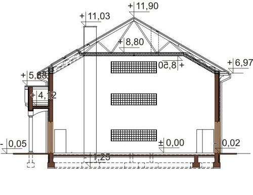 Projekt hali magazynowo-biurowej LK-100 - przekrój B-B