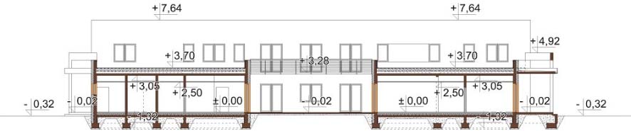 Projekt budynku zakładu opiekuńczo-leczniczego (ZOL) LK-109 - przekrój B-B