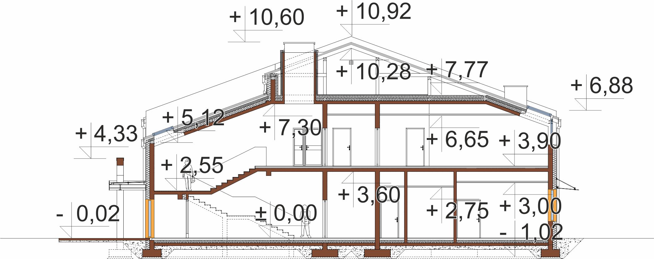 Projekt budynku zakładu opiekuńczo-leczniczego LK-174 - przekrój A-A