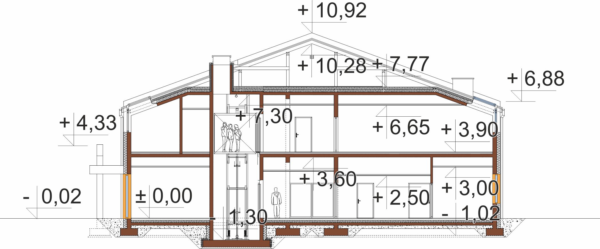 Projekt budynku zakładu opiekuńczo-leczniczego LK-174 - przekrój B-B