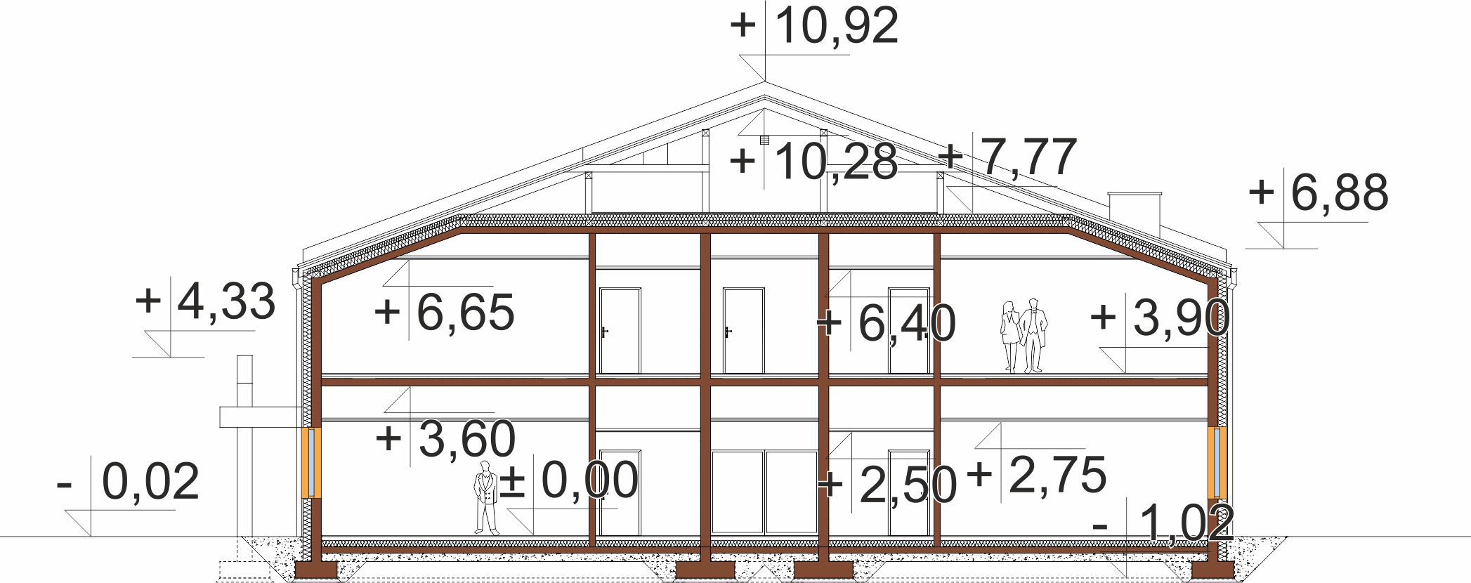 Projekt budynku zakładu opiekuńczo-leczniczego LK-174 - przekrój C-C