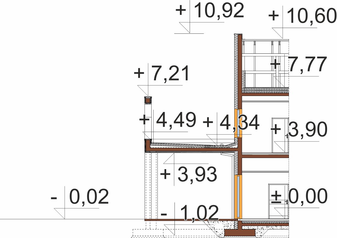 Projekt budynku zakładu opiekuńczo-leczniczego LK-174 - przekrój F-F