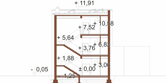 Projekt budynku biurowego LK-179 - przekrój A-A
