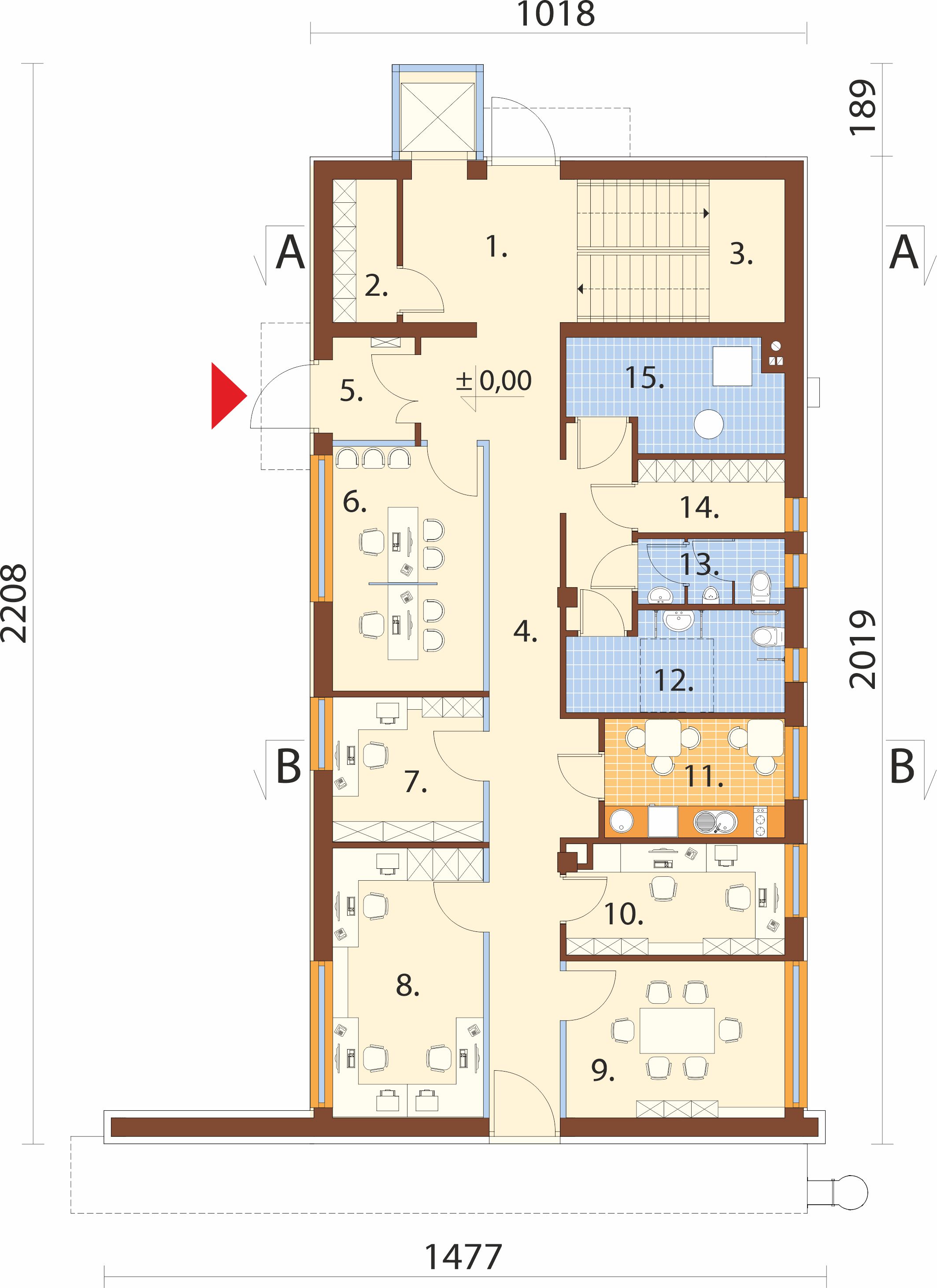 Projekt budynku biurowego LK-179 - rzut parteru