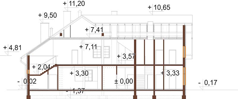 Projekt domu weselnego, restauracji z motelem LK-37 - przekrój B-B