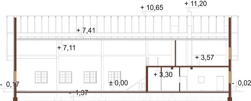 Projekt domu weselnego, restauracji z motelem LK-37 - przekrój C-C