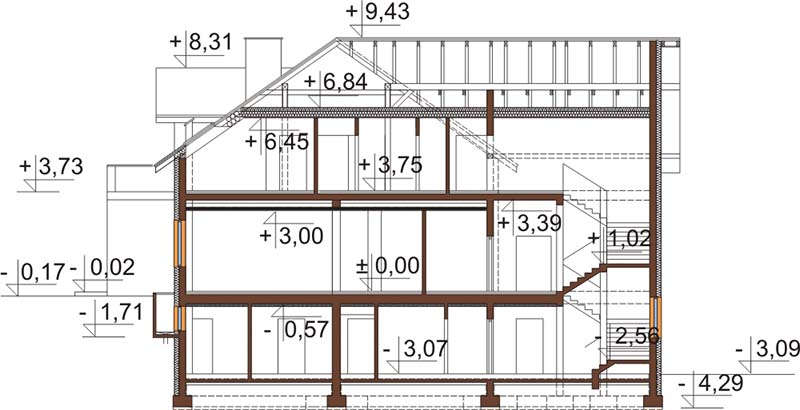 Projekt restauracji z motelem LK-58 - przekrój B-B