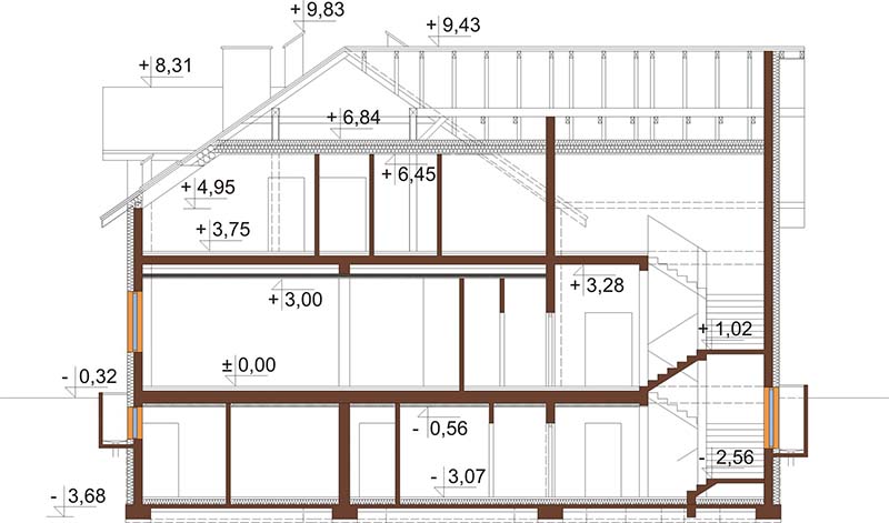 Projekt restauracji z motelem LK-58 B - przekrój B-B