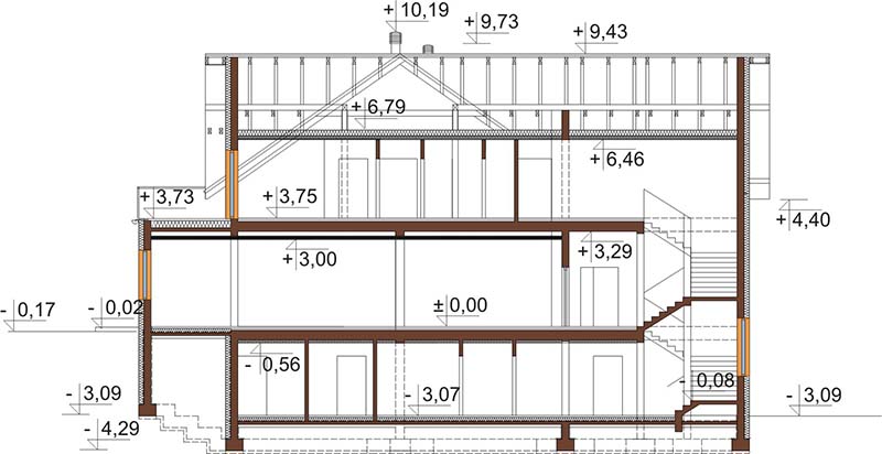 Projekt domu weselnego, restauracji z motelem LK-58 C - przekrój B-B
