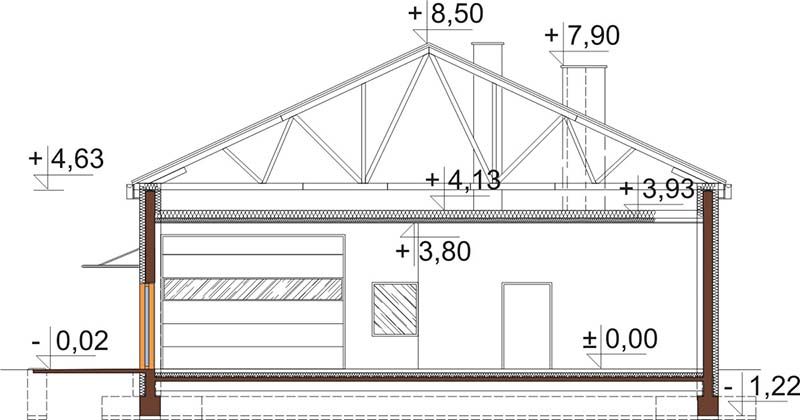 Projekt hali magazynowej LK-94 - przekrój A-A
