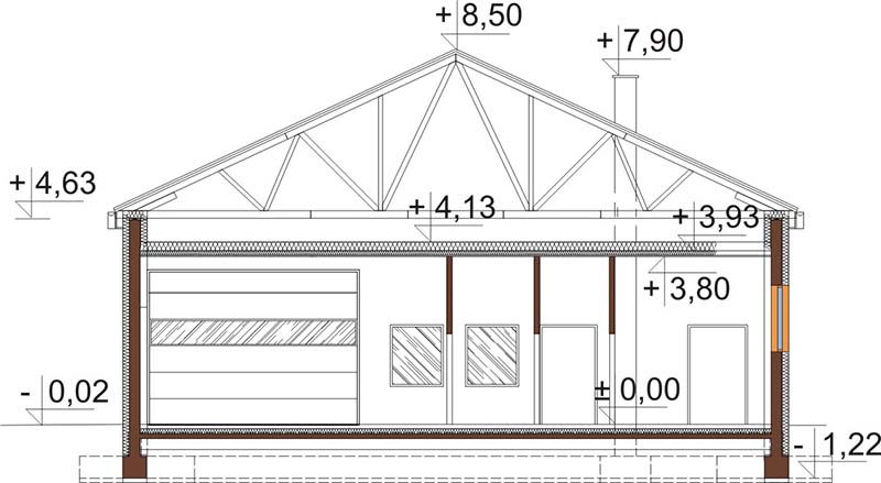 Projekt hali magazynowej LK-94 - przekrój B-B