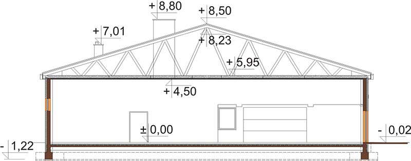 Projekt hali magazynowej LK-95 - przekrój A-A