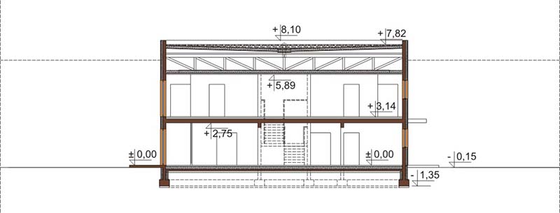 Projekt hotelu LK-96 - przekrój B-B